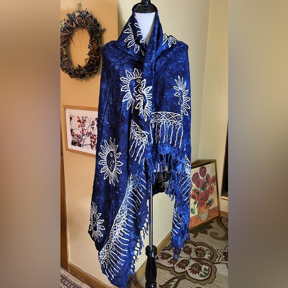 Vtg SUNGOD Size XL OSFA Sun Print Tie-Dye Blue Background Scarf Wrap Sarong NEW - Picture 6 of 15